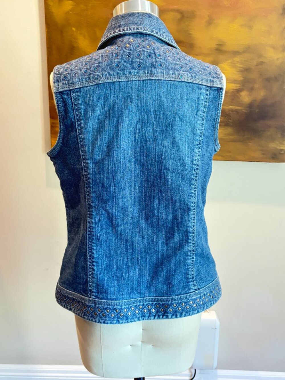 Chico's Platinum Embellished Denim Vest Size Small (Size 0) - Picture 3 of 8